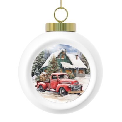 Rustic Truck and Barn Christmas Ball Ornament