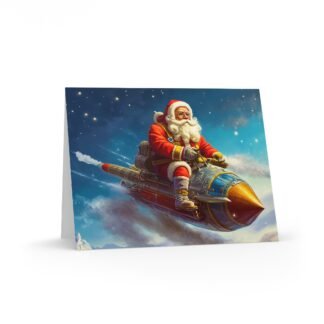 Christmas Santa Claus on a Rocket Cards: No Verse (8, 16, and 24 pcs)